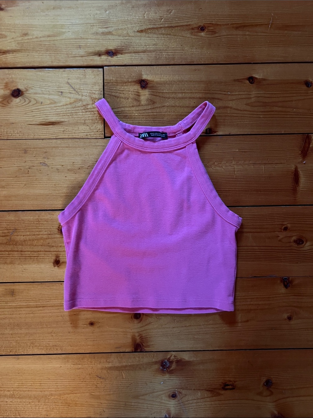 Zara Bright Pink Ribbed Halter Crop Top